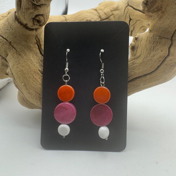 Colorful Circle Drop Earrings Orange Pink White Dangle Handmade Jewelry Lightwei - Picture 1 of 3